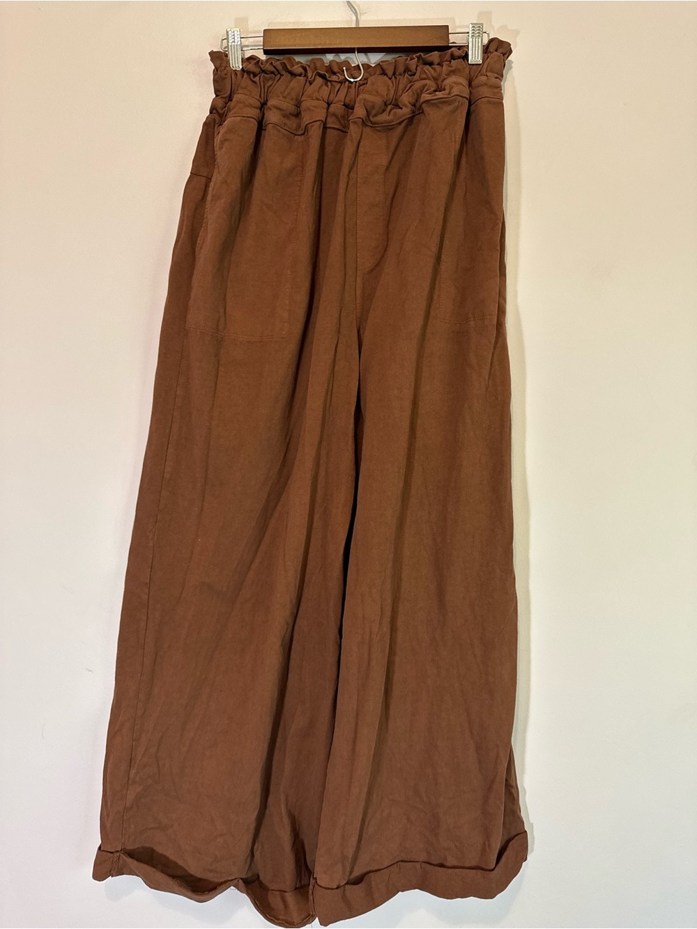 Free People Beach Cotton Wide Leg Paperbag Waist Pants Brown M NWT